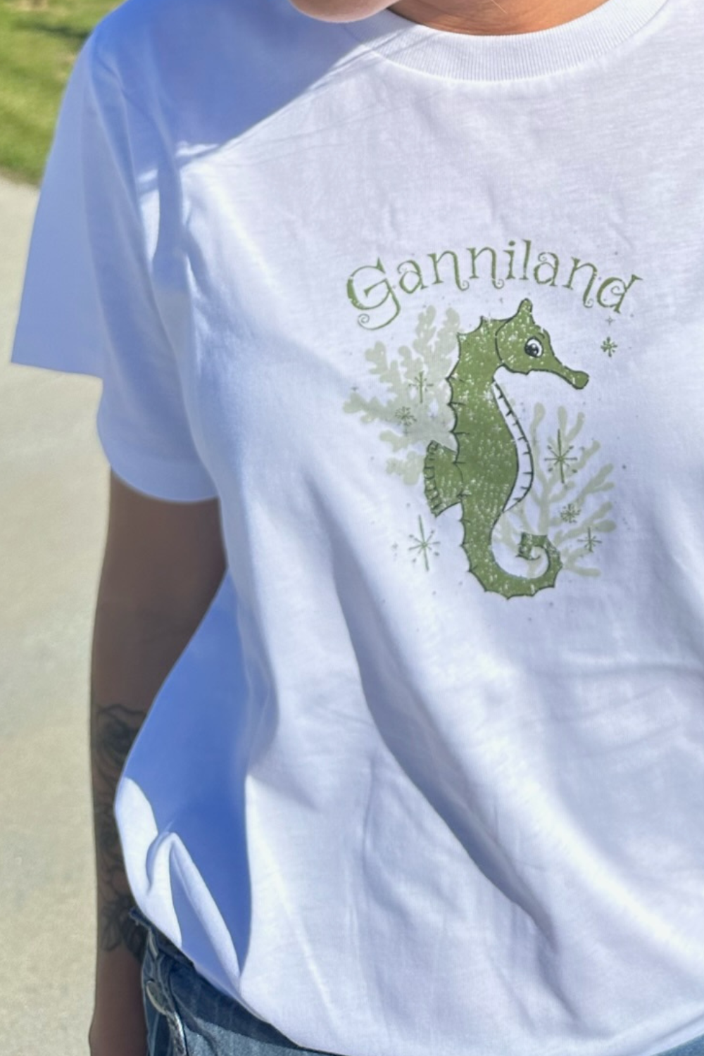Basic Jersey Green Seahorse Relaxed T-shirt T3635 - Bright White - GANNI