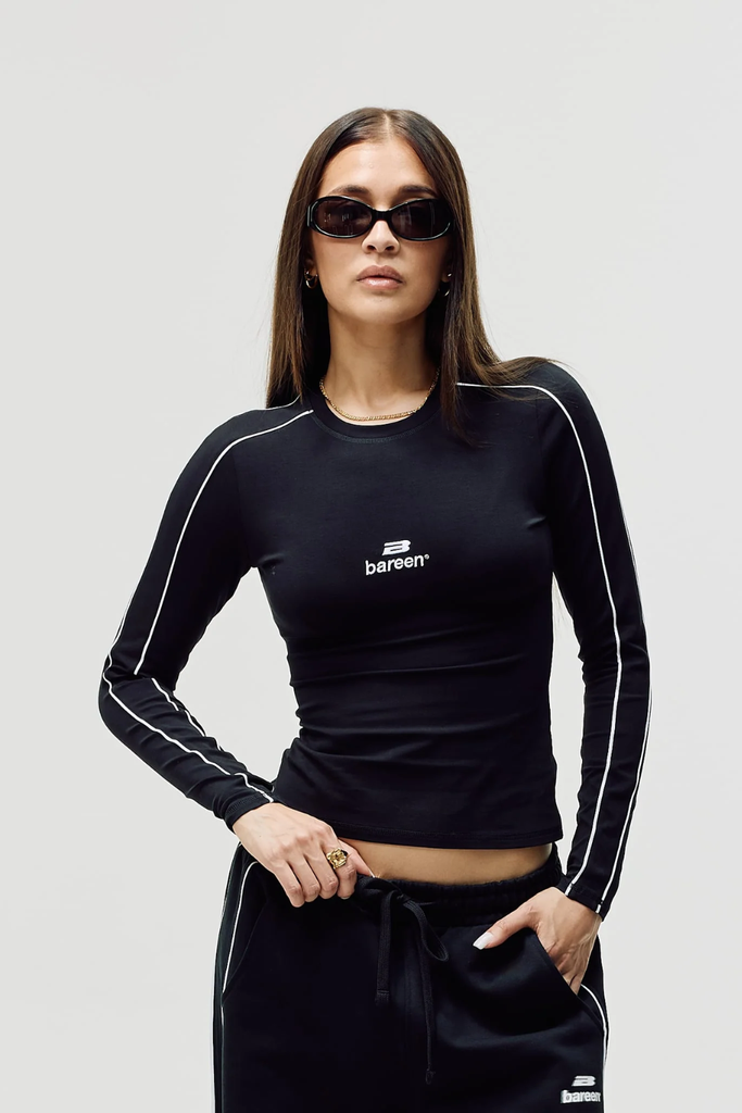 AW26 Logo Stretch Long Sleeve - Black - Bareen