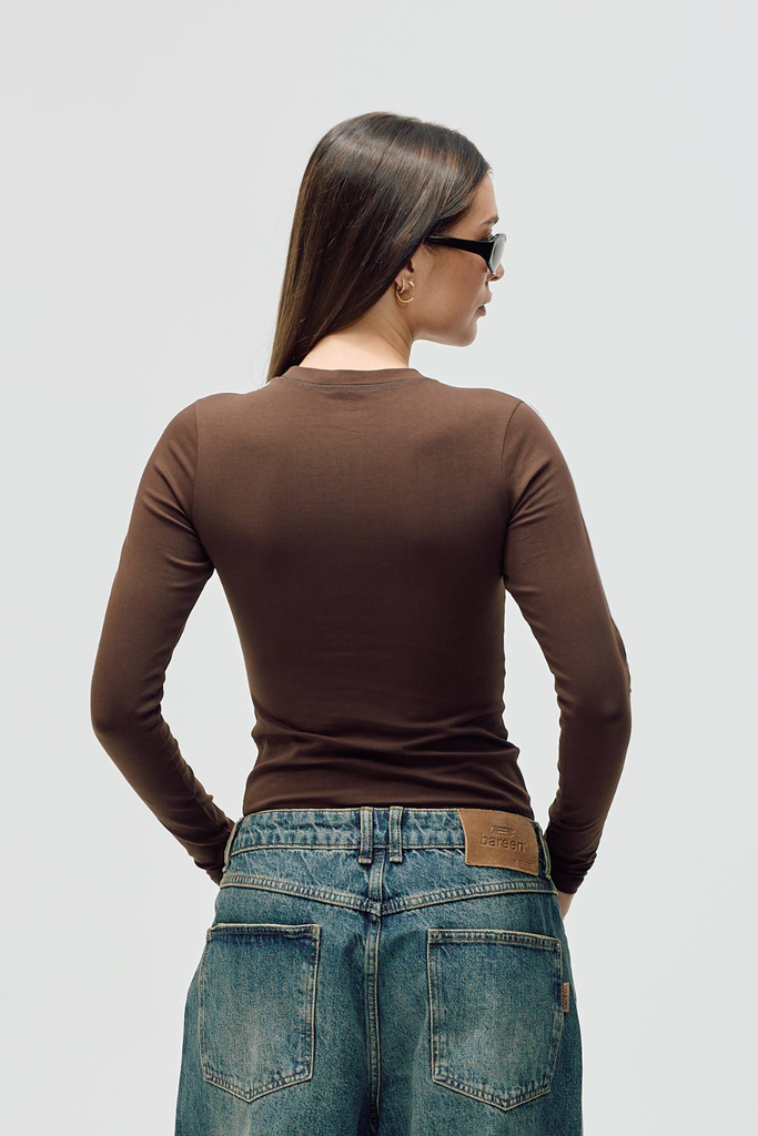 AW26 Logo Stretch Long Sleeve - Brown - Bareen