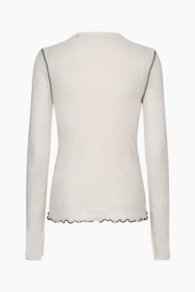 Pointelle Longsleeve Top - Bright White - ROTATE