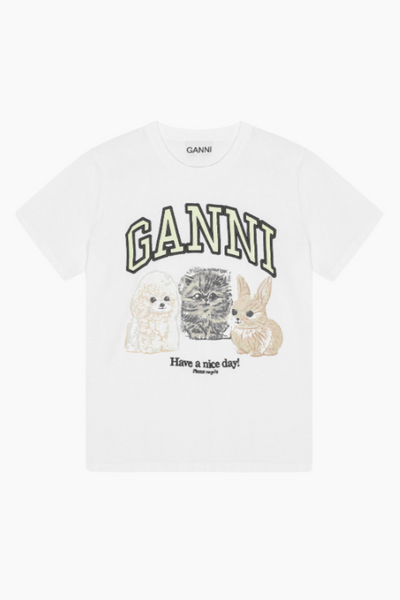 Basic Cotton Jersey Animals Relaxed T-Shirt T4237 - Bright White - GANNI