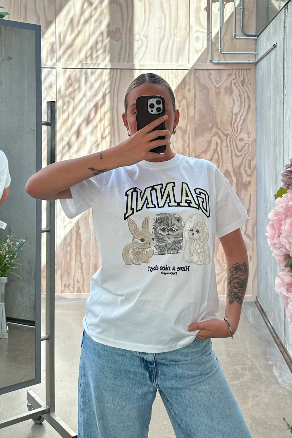 Basic Cotton Jersey Animals Relaxed T-Shirt T4237 - Bright White - GANNI