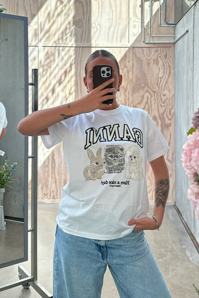 Basic Cotton Jersey Animals Relaxed T-Shirt T4237 - Bright White - GANNI