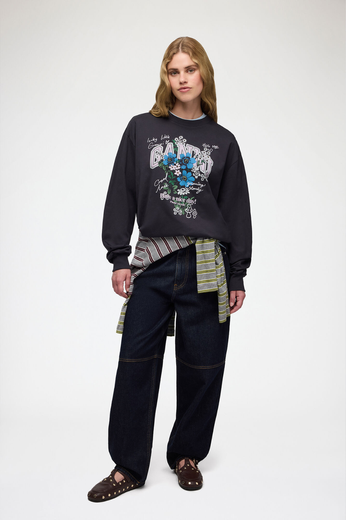 Basic Cotton Jersey Longsleeve Flower Print A1050305 - Phantom - GANNI