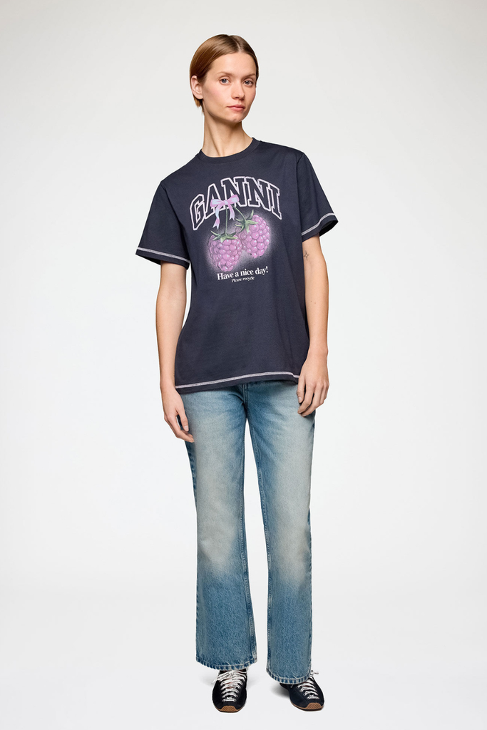 Basic Cotton Jersey Rasperry Print A1050219 - Phantom - GANNI