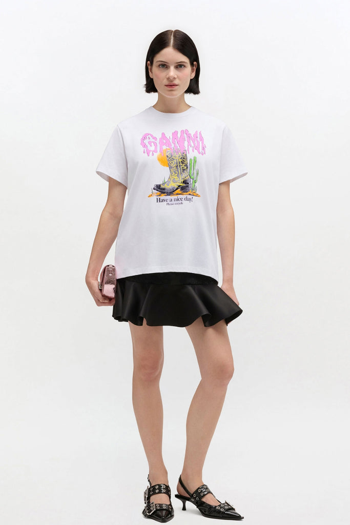 Basic Cotton Jersey T-shirt Boots Print A1050075 - Bright White - GANNI