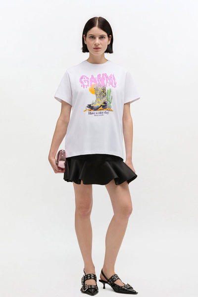 Basic Cotton Jersey T-shirt Boots Print A1050075 - Bright White - GANNI