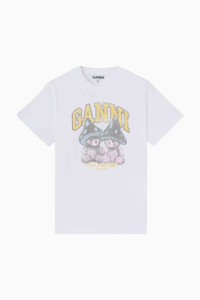 Basic Cotton Relaxed T-shirt Teddy Mushrooms A1050311 - Bright White - GANNI