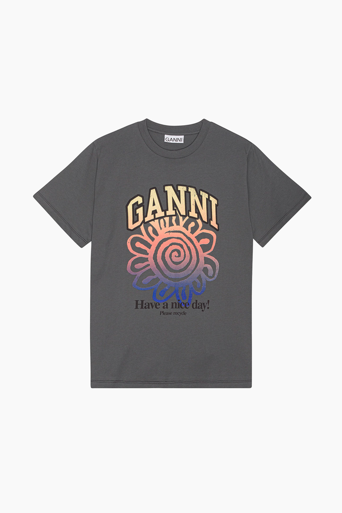Basic Jersey Flower Relaxed T-shirt - Volcanic Ash - GANNI