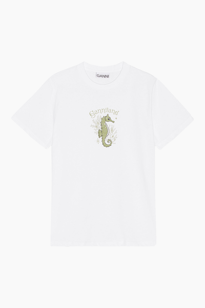 Basic Jersey Green Seahorse Relaxed T-shirt T3635 - Bright White - GANNI
