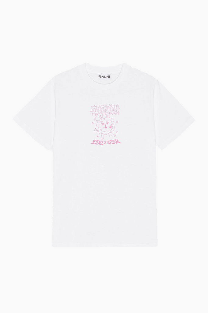 Basic Jersey Pink Bunny Relaxed T-shirt - Bright White - GANNI