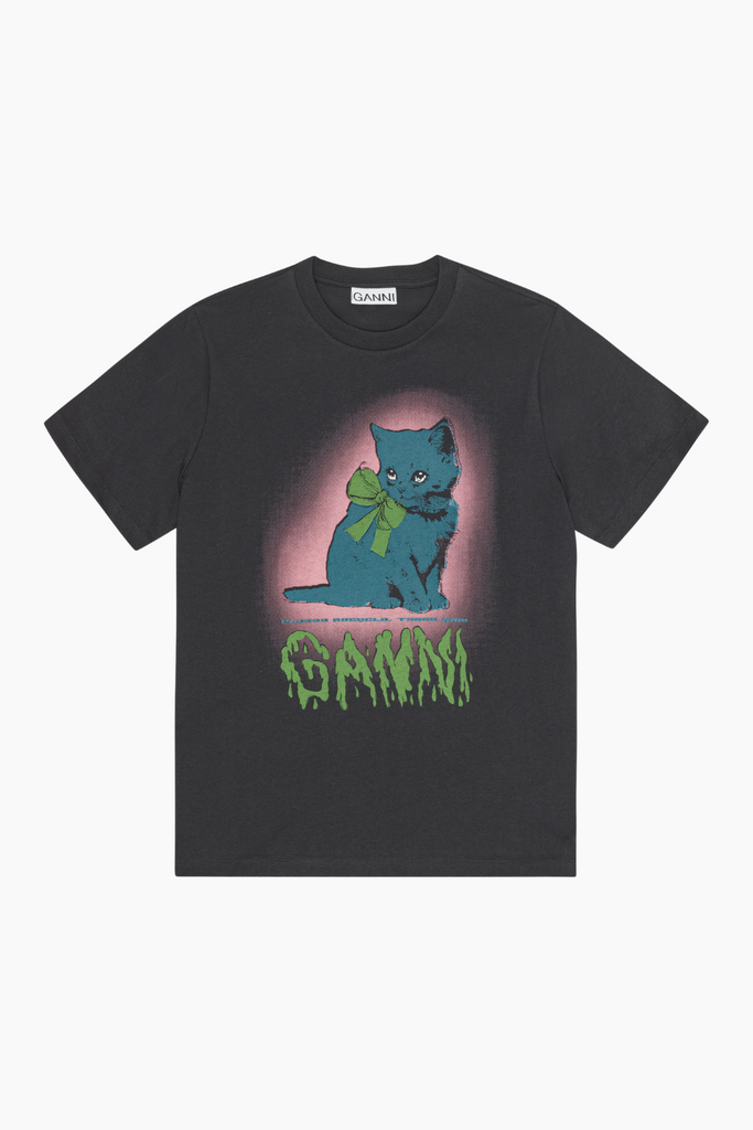 Basic Cotton Jersey Neon Kitty T-Shirt T4340 - Phantom - GANNI