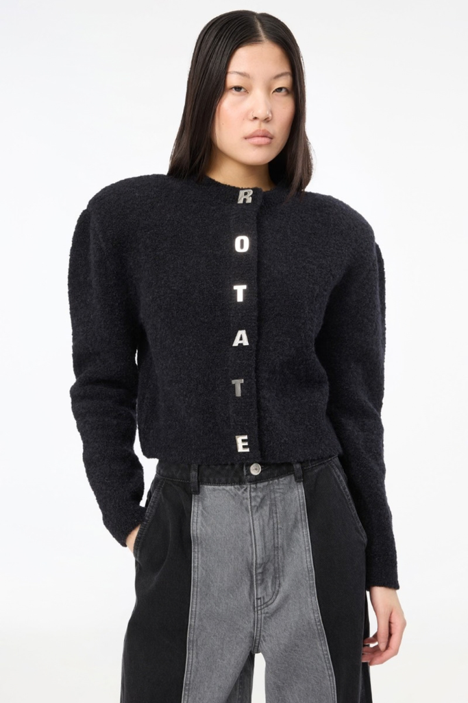 Boucle Knit Cardigan - Black - Rotate