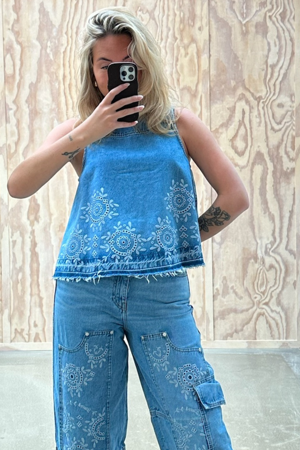 Broderie Anglaise Denim Top J1710 - Light Blue Stone - GANNI