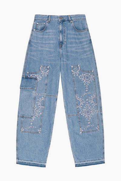 Broderie Anglaise Denim Carpenter Jeans J1695 - Light Blue Stone - GANNI