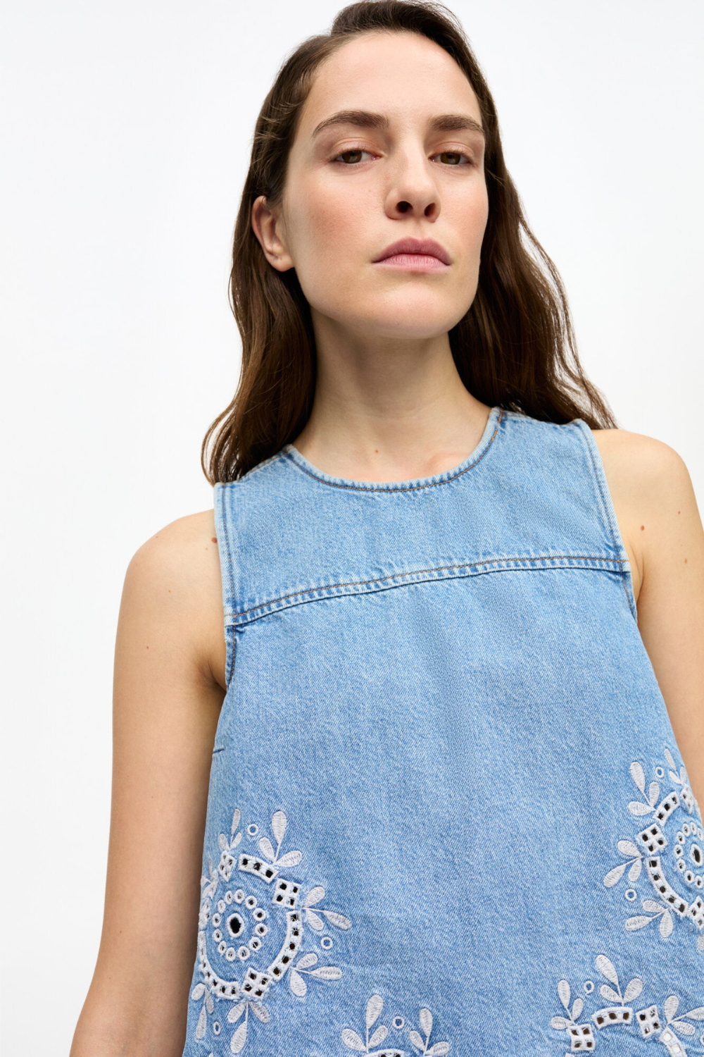 Broderie Anglaise Denim Top J1710 - Light Blue Stone - GANNI-3