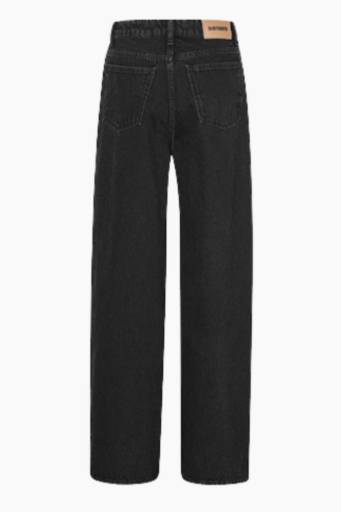 Button Detail Wide Jeans - Black Denim - Rotate