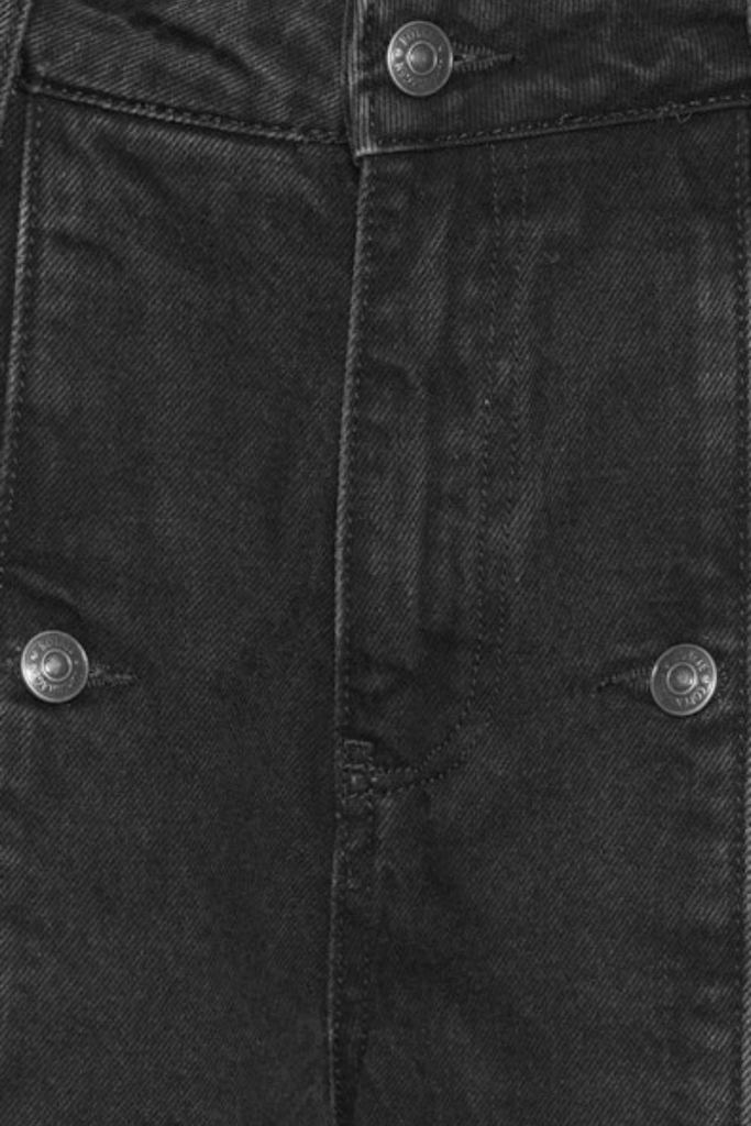 Button Detail Wide Jeans - Black Denim - Rotate