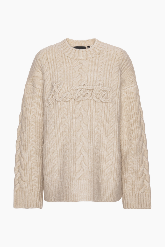 Cable Knit Logo Sweater - Pristine White - ROTATE