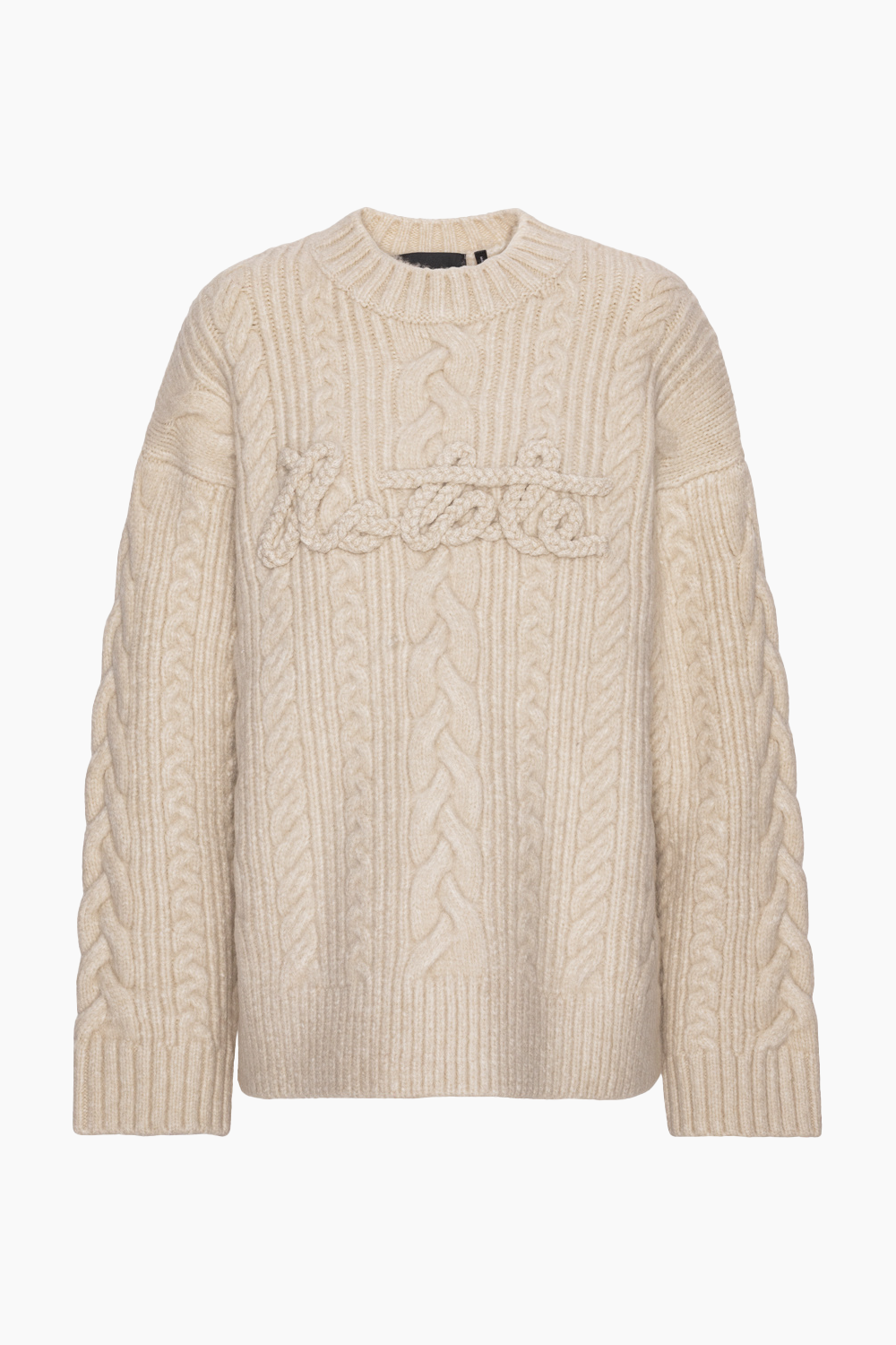Cable Knit Logo Sweater - Pristine White - ROTATE