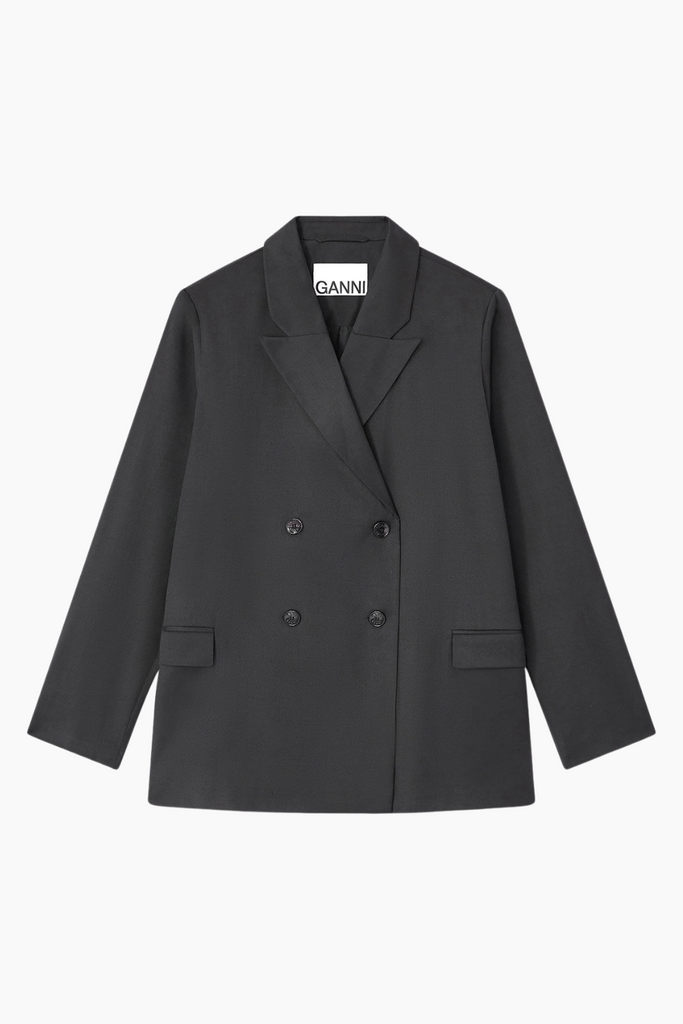 Calendered Wool Blazer W0797 - Black - GANNI