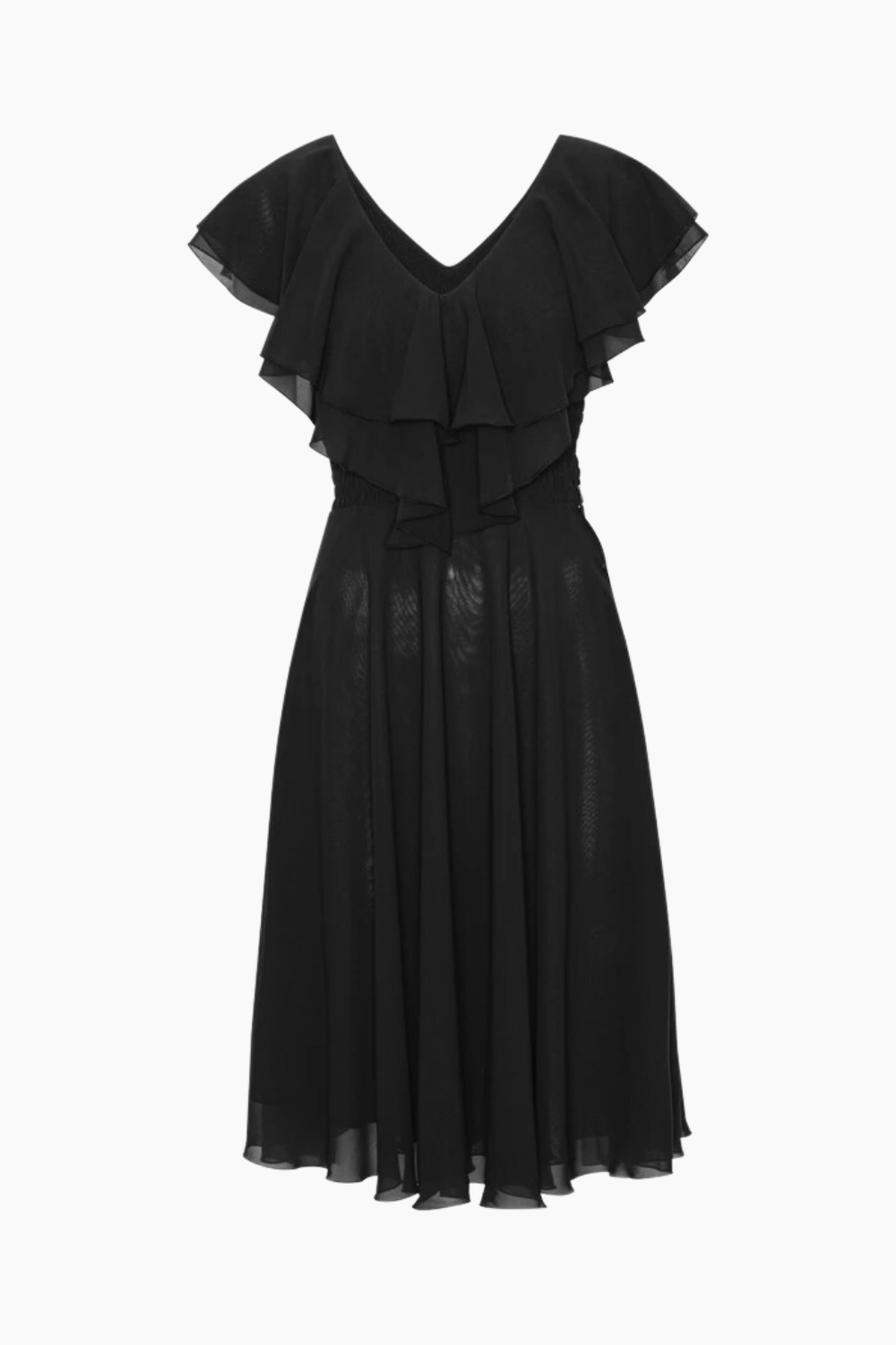 Chiffon Wide Ruffle Dress - Black - ROTATE