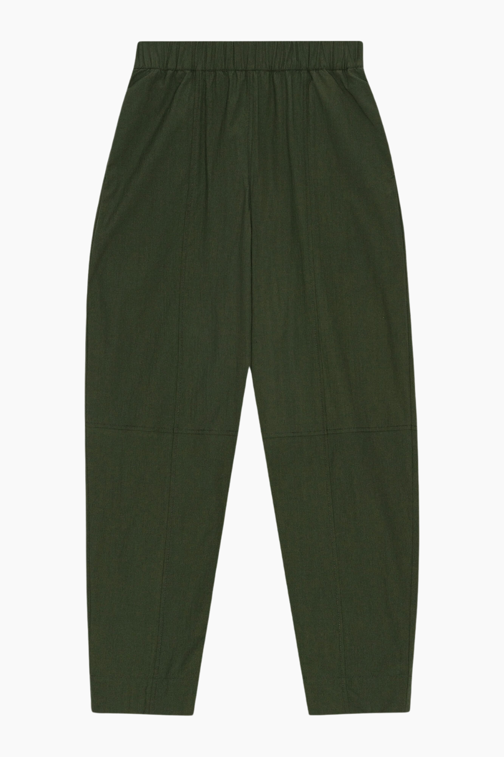 Cotton Crepe Elasticated Curve Pants F8924 - Kombu Green - GANNI