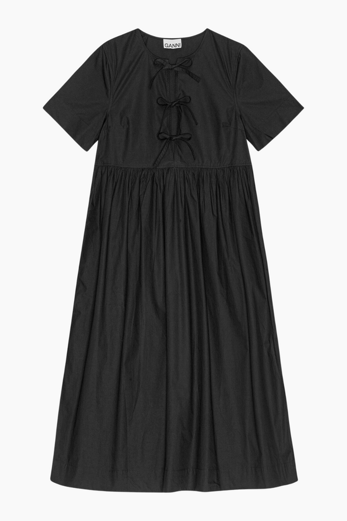 Cotton Poplin Long Tie String Dress F9199 - Black - GANNI