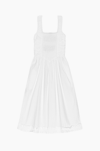 Cotton Poplin Midi Strap Smock Dress F9438 - Bright White - GANNI