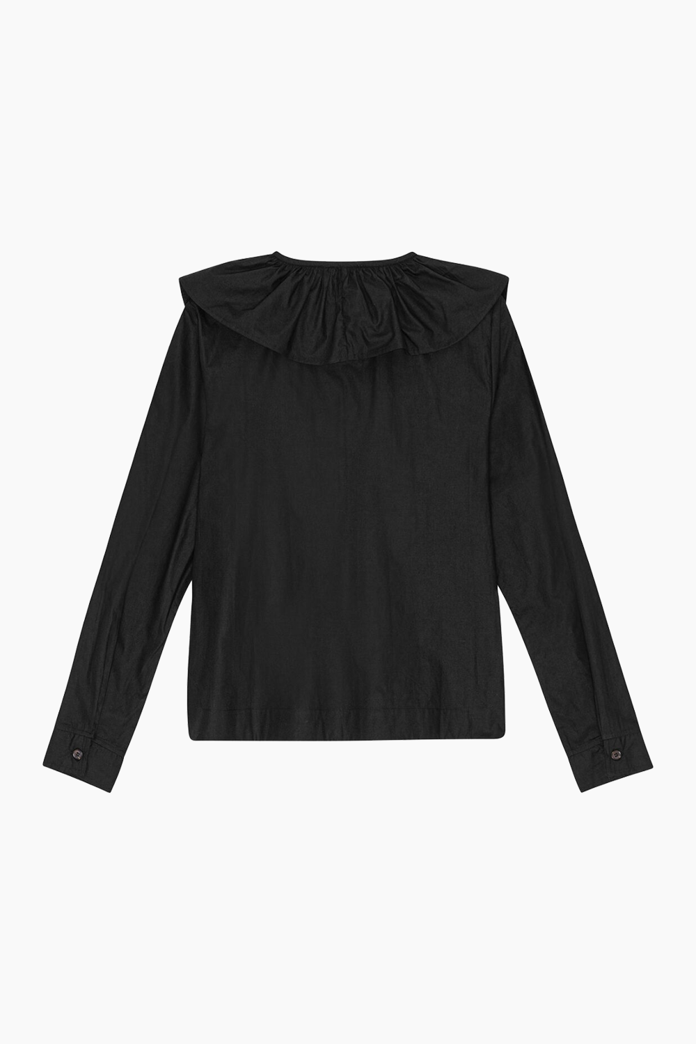 Cotton Poplin Ruffle V-neck Blouse F9059 i Black - GANNI – QNTS