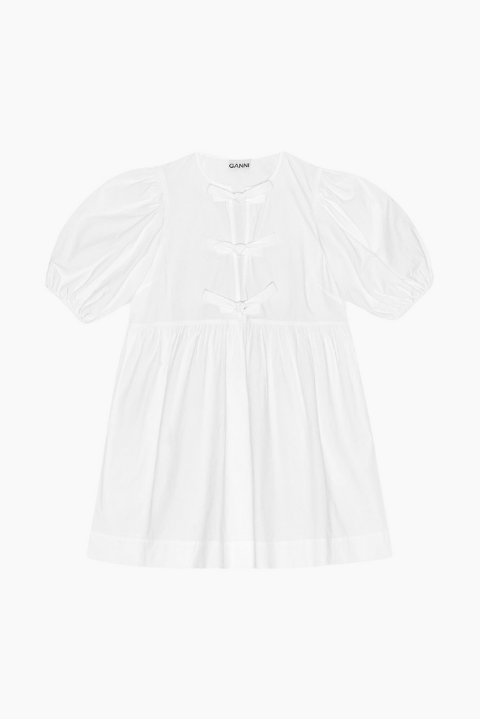Cotton Poplin Tie String Mini Dress F9170 - Bright White - GANNI