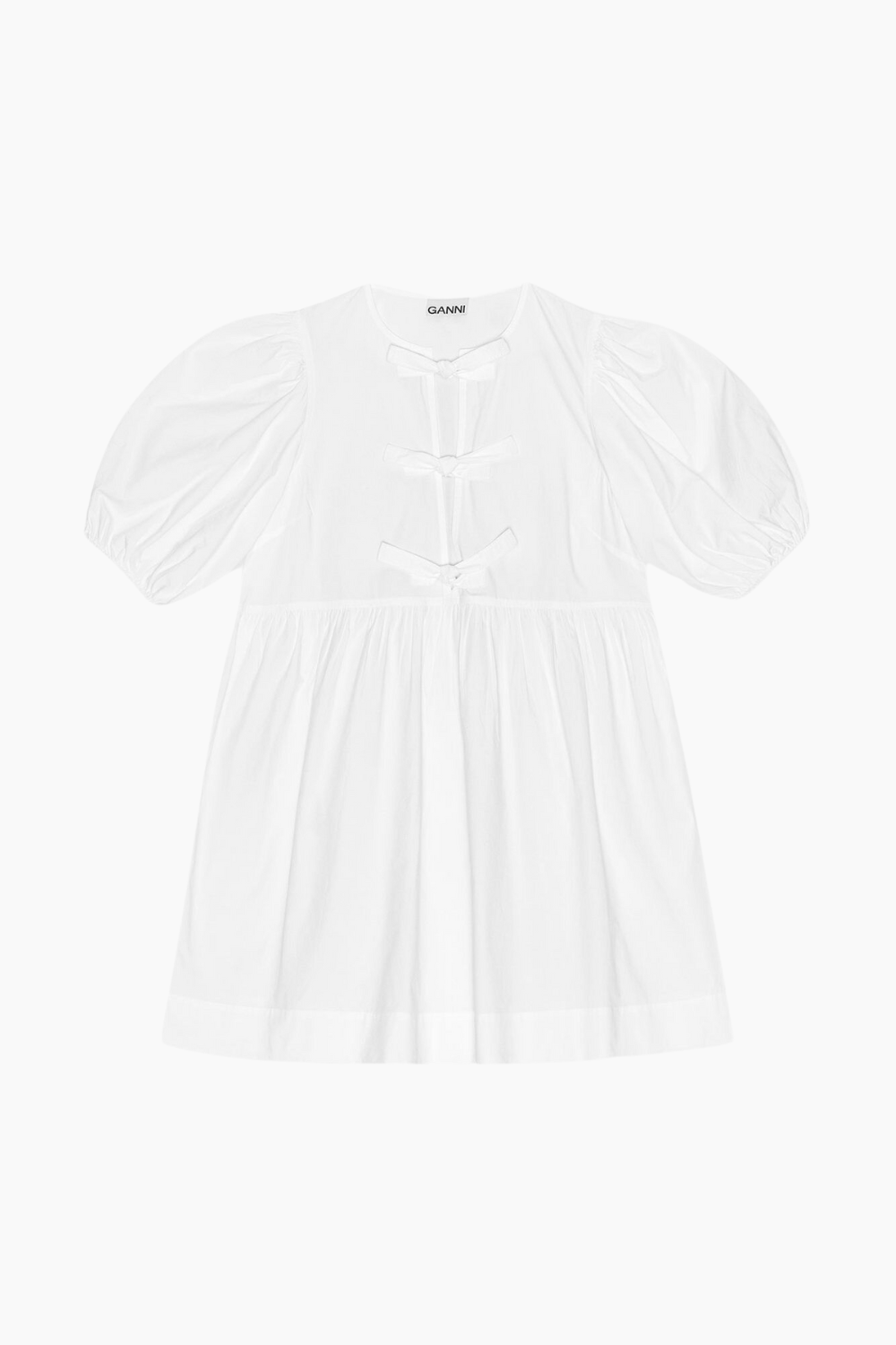 Cotton Poplin Tie String Mini Dress F9170 - Bright White - GANNI