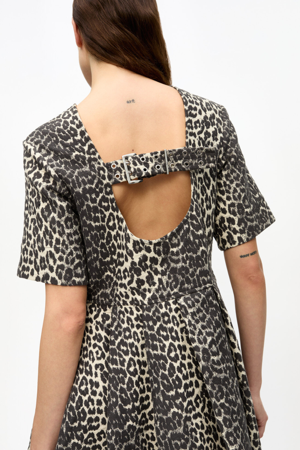 Cotton Tweed Mini Dress W0362 i Leopard - GANNI - QNTS