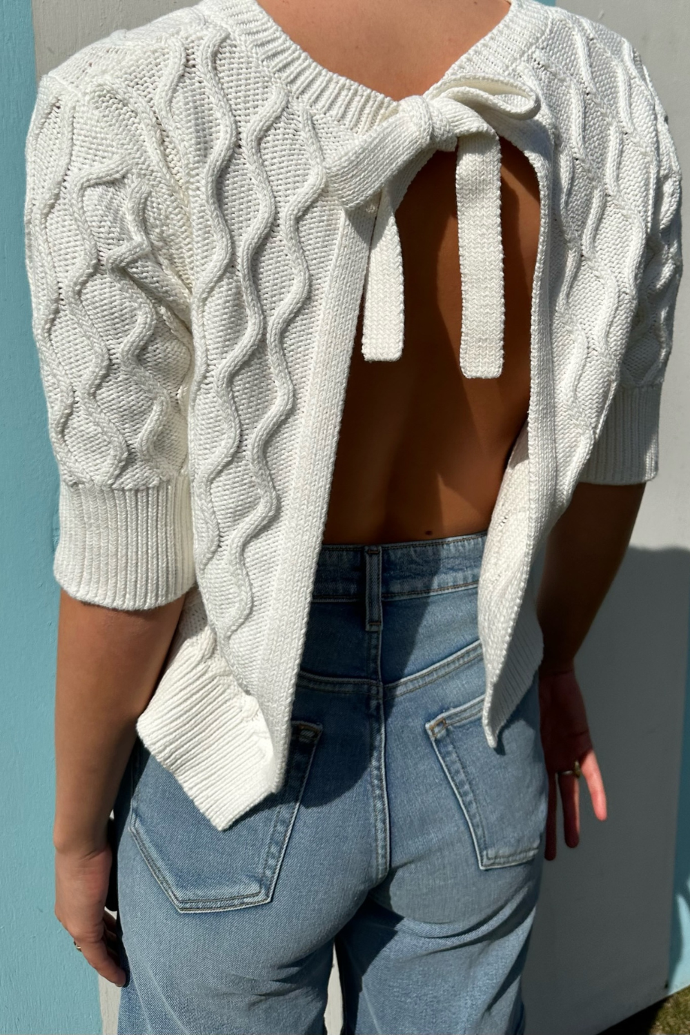 Cotton Cable Open Back Top K1920 - Bright White - GANNI