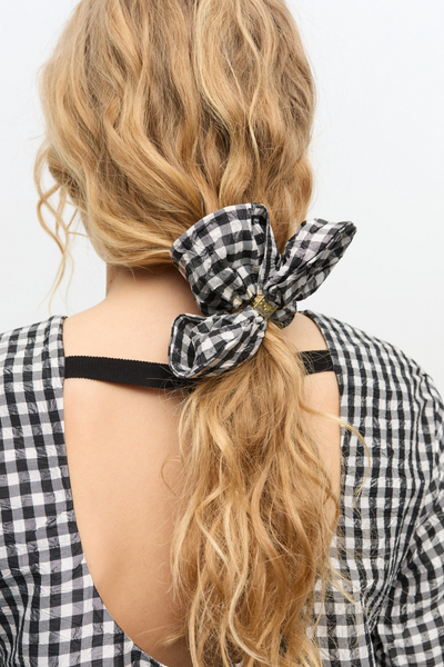 Crinkled Taffeta Check Scrunchie A6843 - Black/Black - GANNI