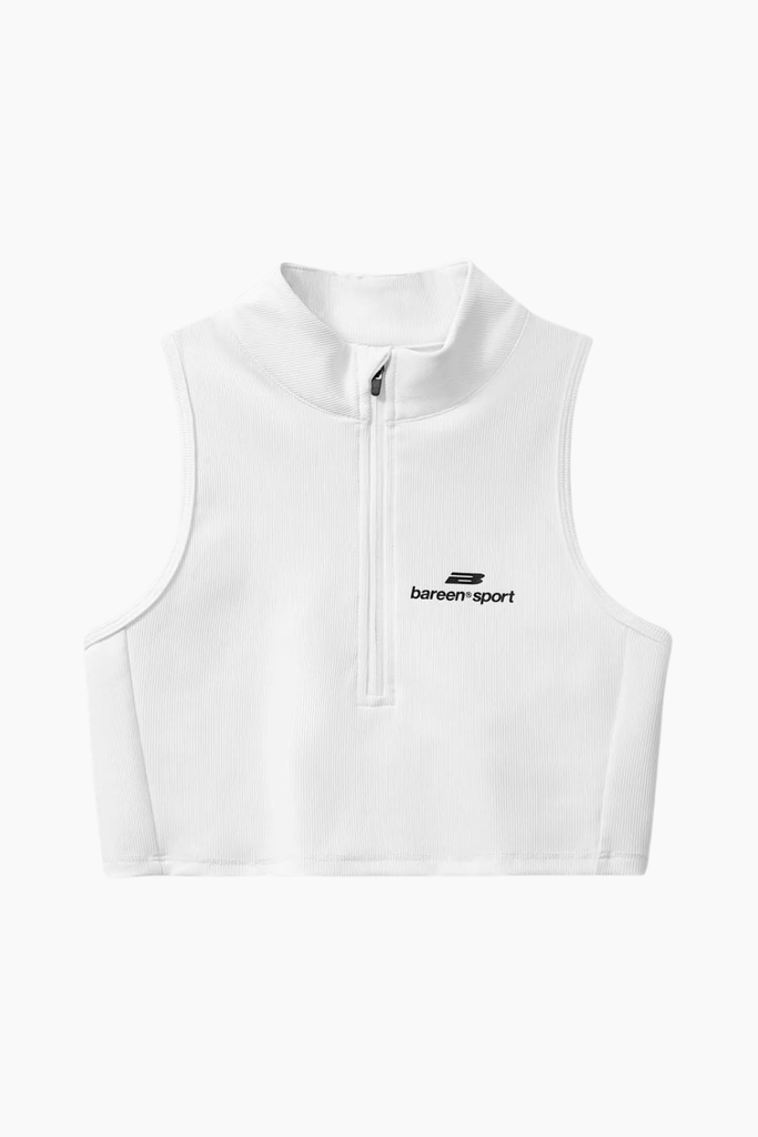 Cropped Half-Zip Top - White - bareen