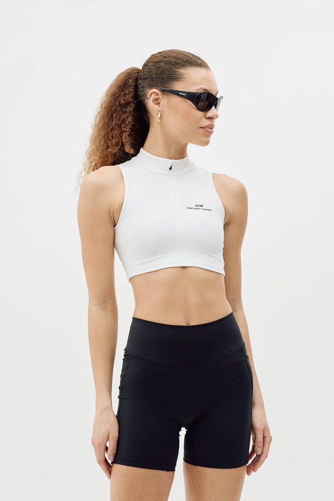 Cropped Half-Zip Top - White - bareen