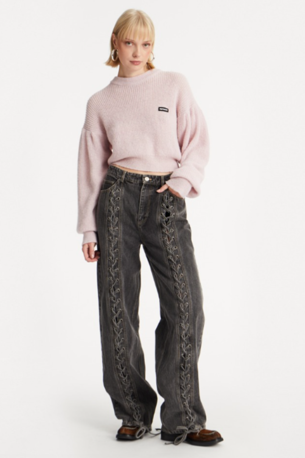 Denim Laced Leg Pants - Black - ROTATE