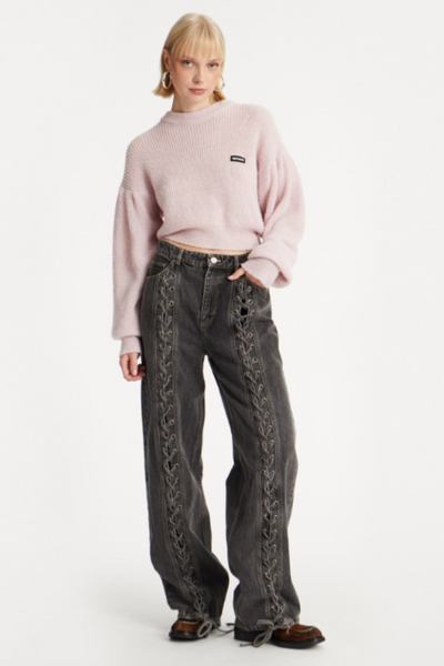 Denim Laced Leg Pants - Black - ROTATE