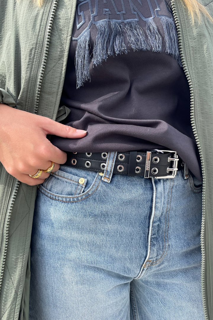 Double Eyelet Belt A6586 - Black - GANNI - QNTS! Double Eyelet Belt A6586 - Black - GANNI - QNTS!