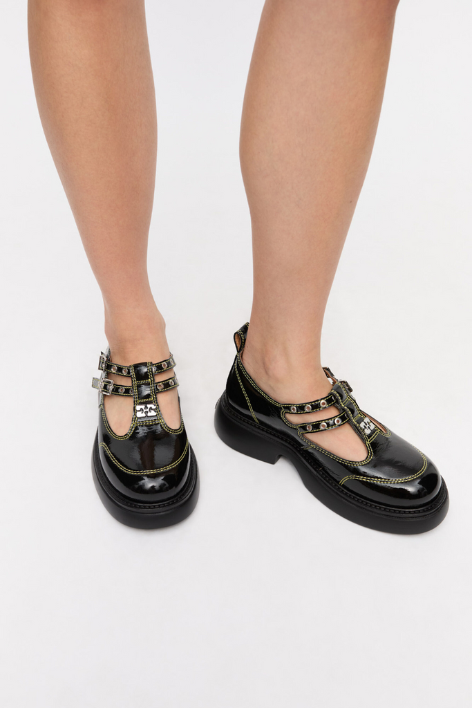 Everyday Butterfly Mary Jane Naplack S2928 - Black/Yellow - GANNI