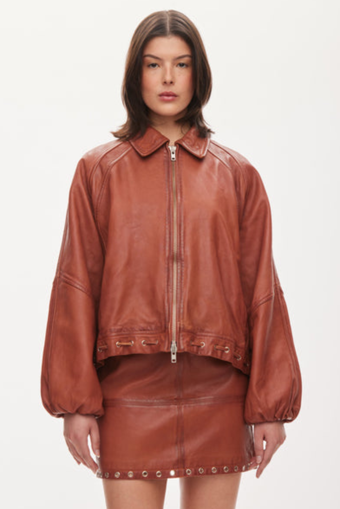Eye Leather Bomber - Worn Warm Brown - Oval Square