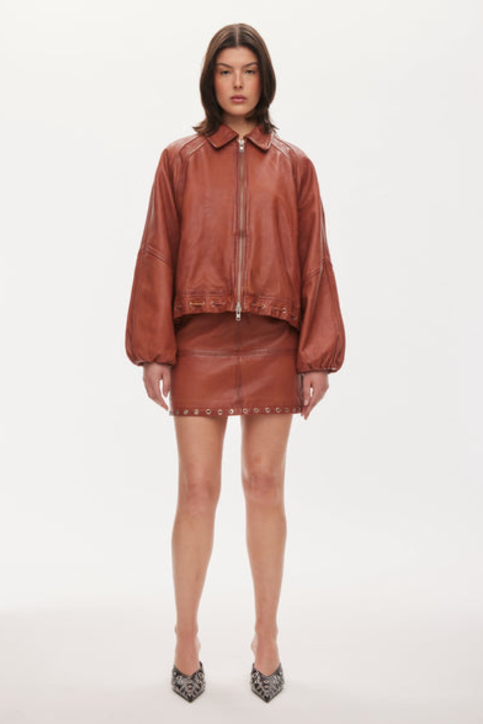 Eye Leather Bomber - Worn Warm Brown - Oval Square
