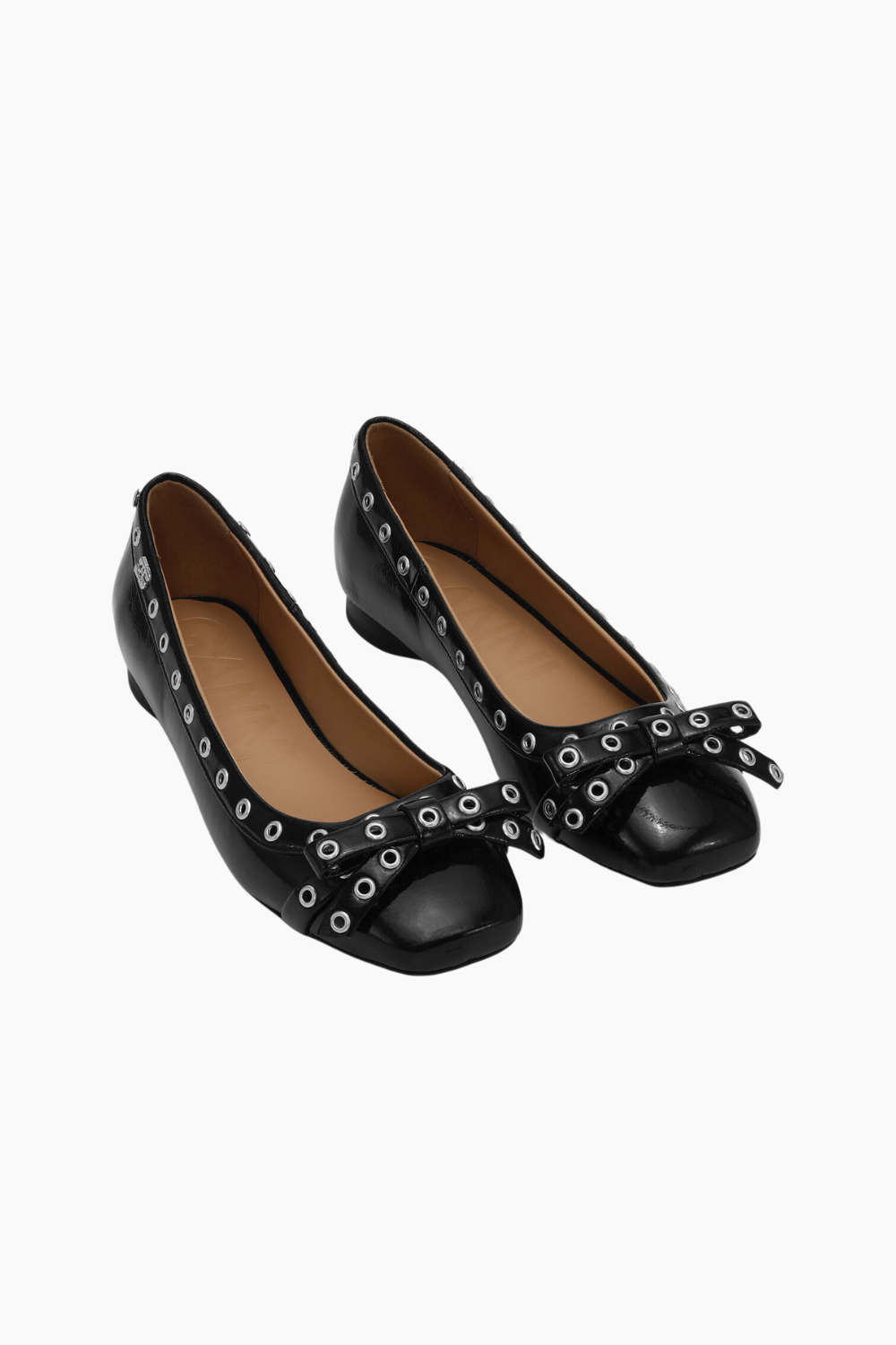 Eyelets Bow Ballerina Naplack S2755 i Black - GANNI - QNTS Eyelets Bow Ballerina Naplack S2755 i Black - GANNI - QNTS