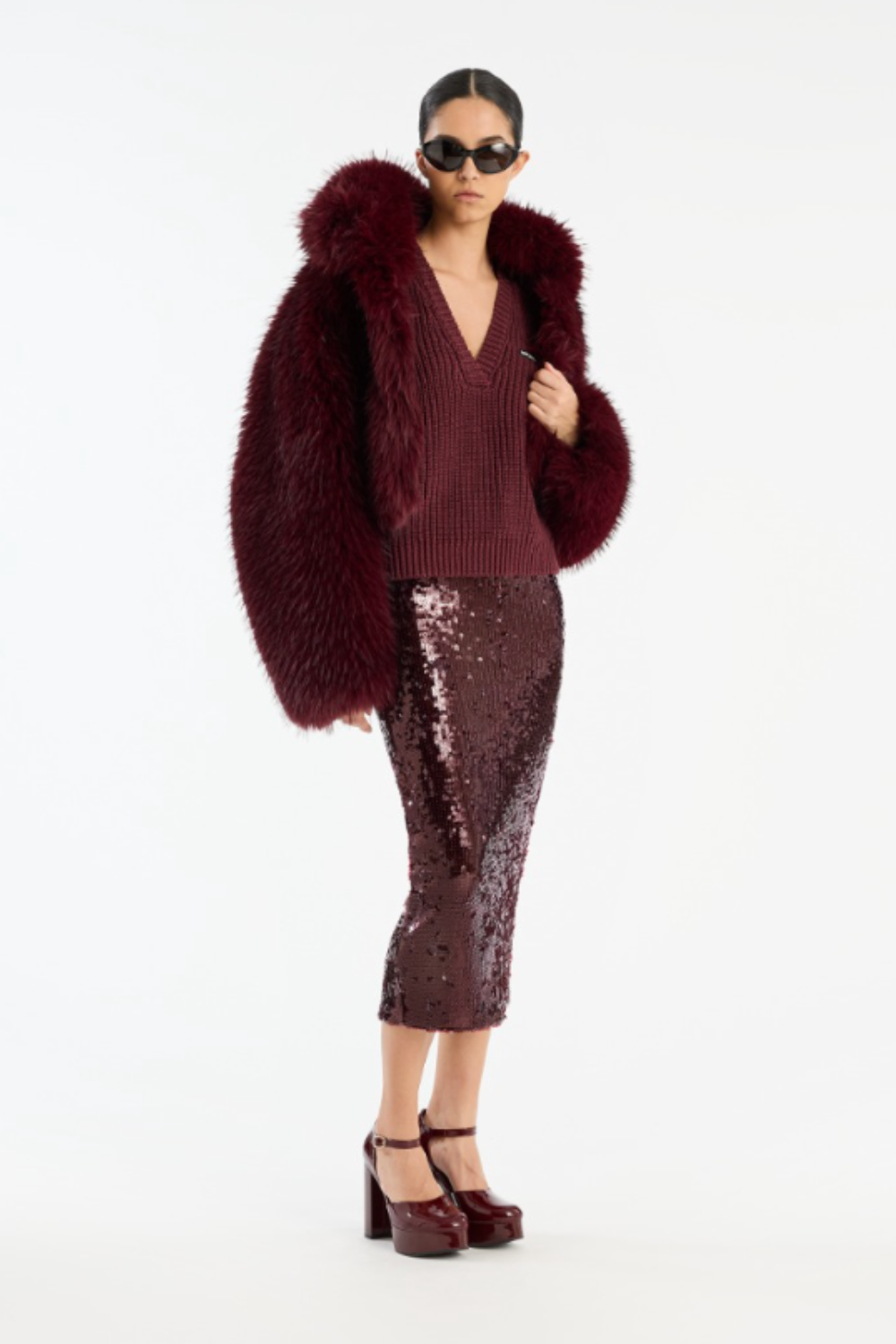 Faux Fur Crop Jacket - Zinfandel - Rotate