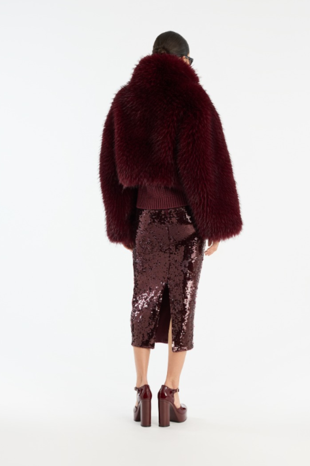 Faux Fur Crop Jacket - Zinfandel - Rotate