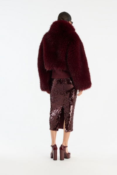 Faux Fur Crop Jacket - Zinfandel - Rotate