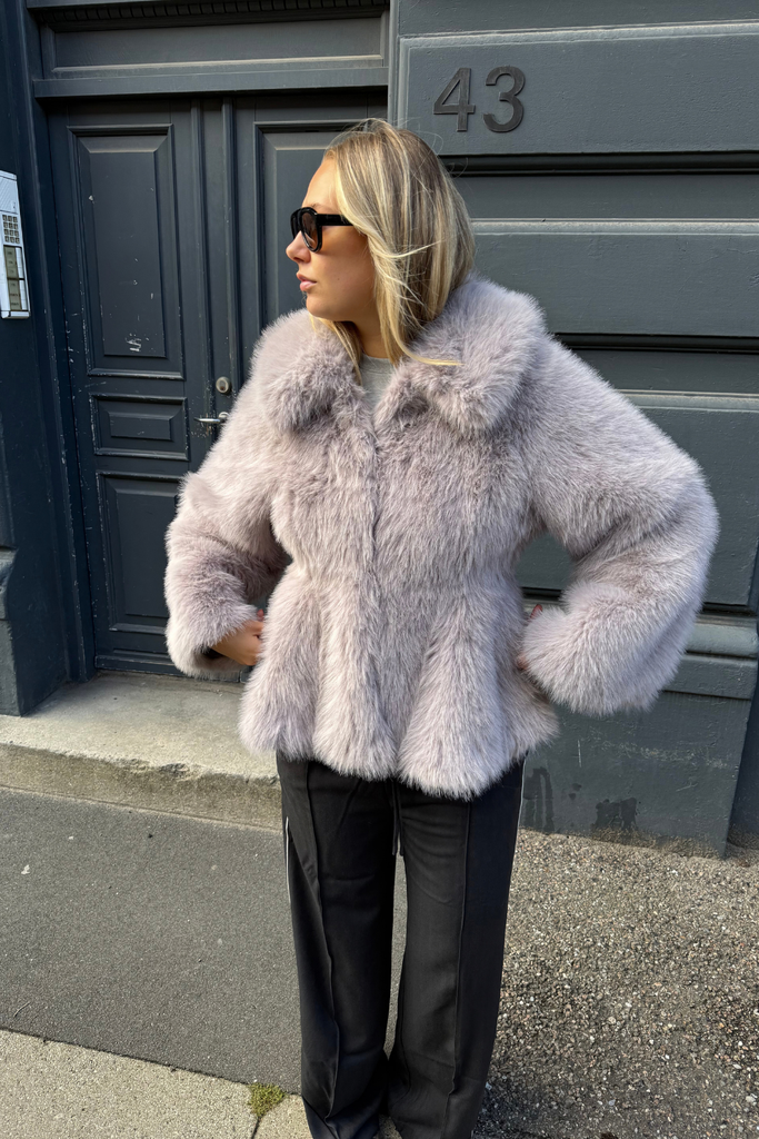 Faux Fur Flared Jacket - Light Gray - Rotate