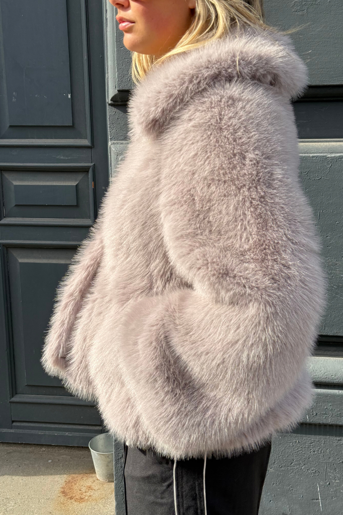 Faux Fur Flared Jacket - Light Gray - Rotate
