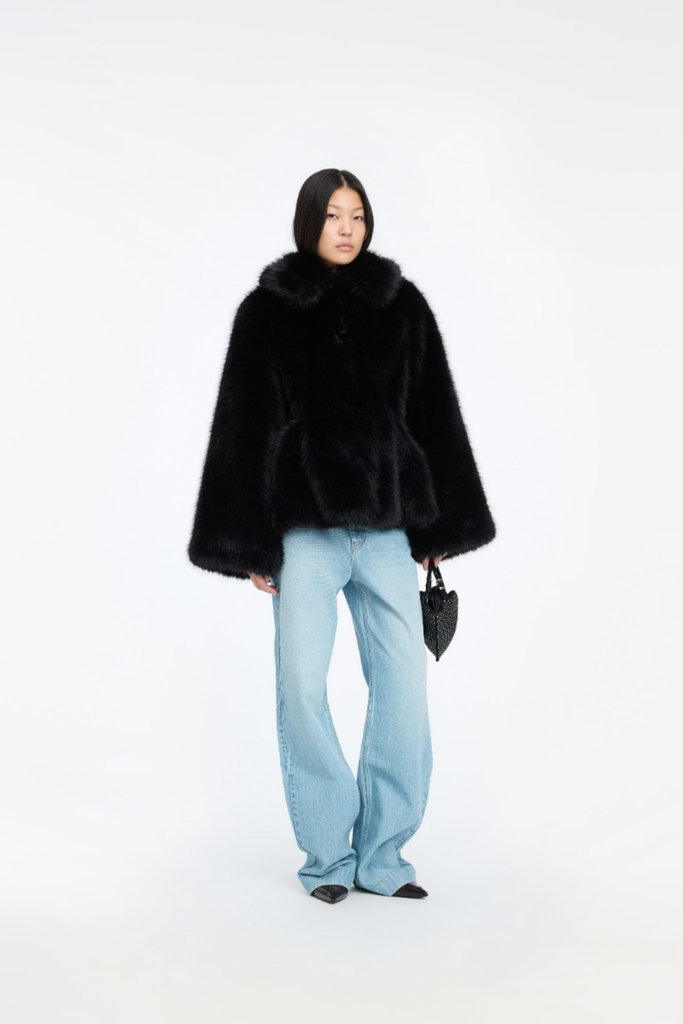 Faux Fur Flared Jacket - Sort - ROTATE
